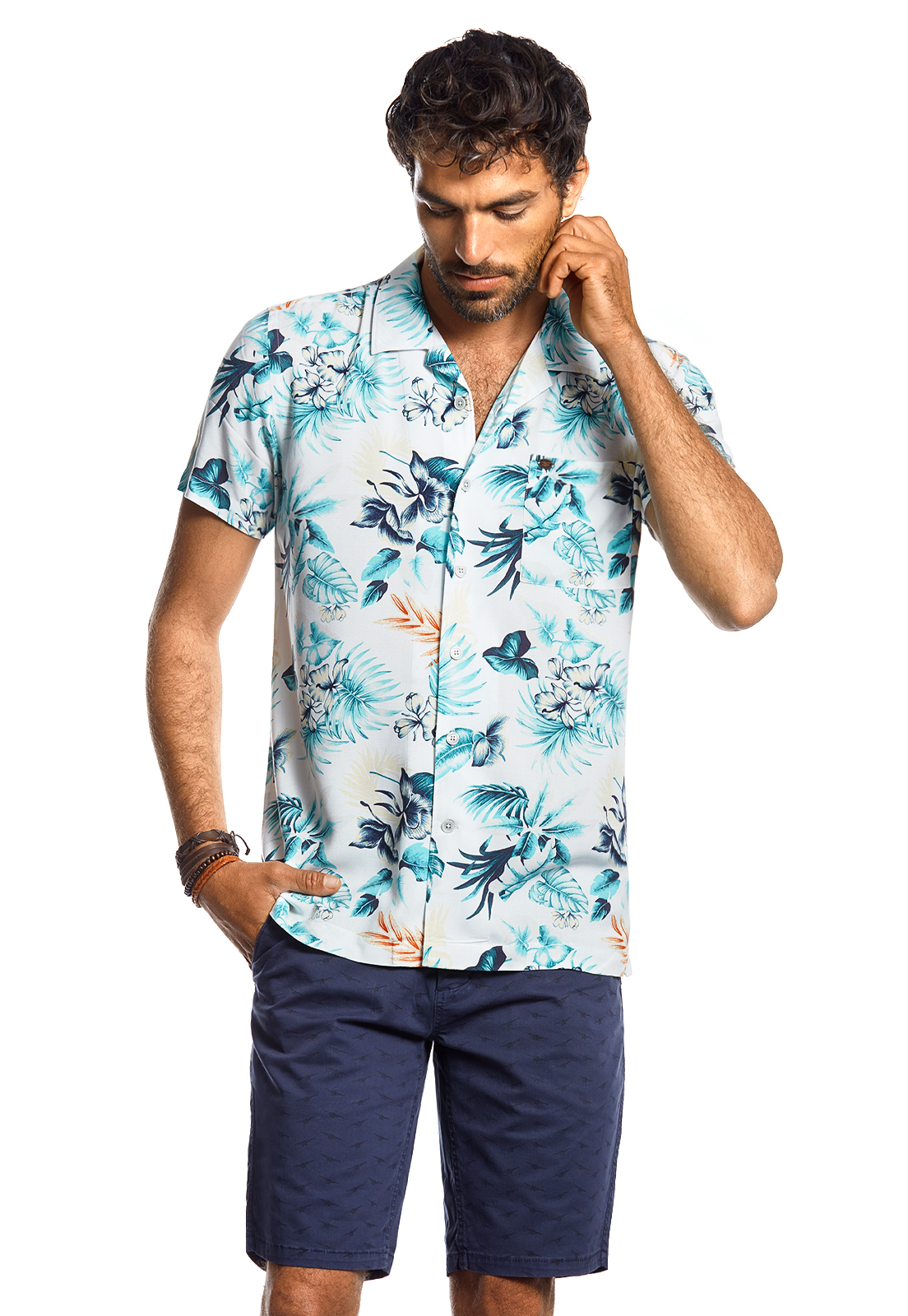 CAMISA MANGA CORTA ESTAMPADA FLORIDA ECRU - 1