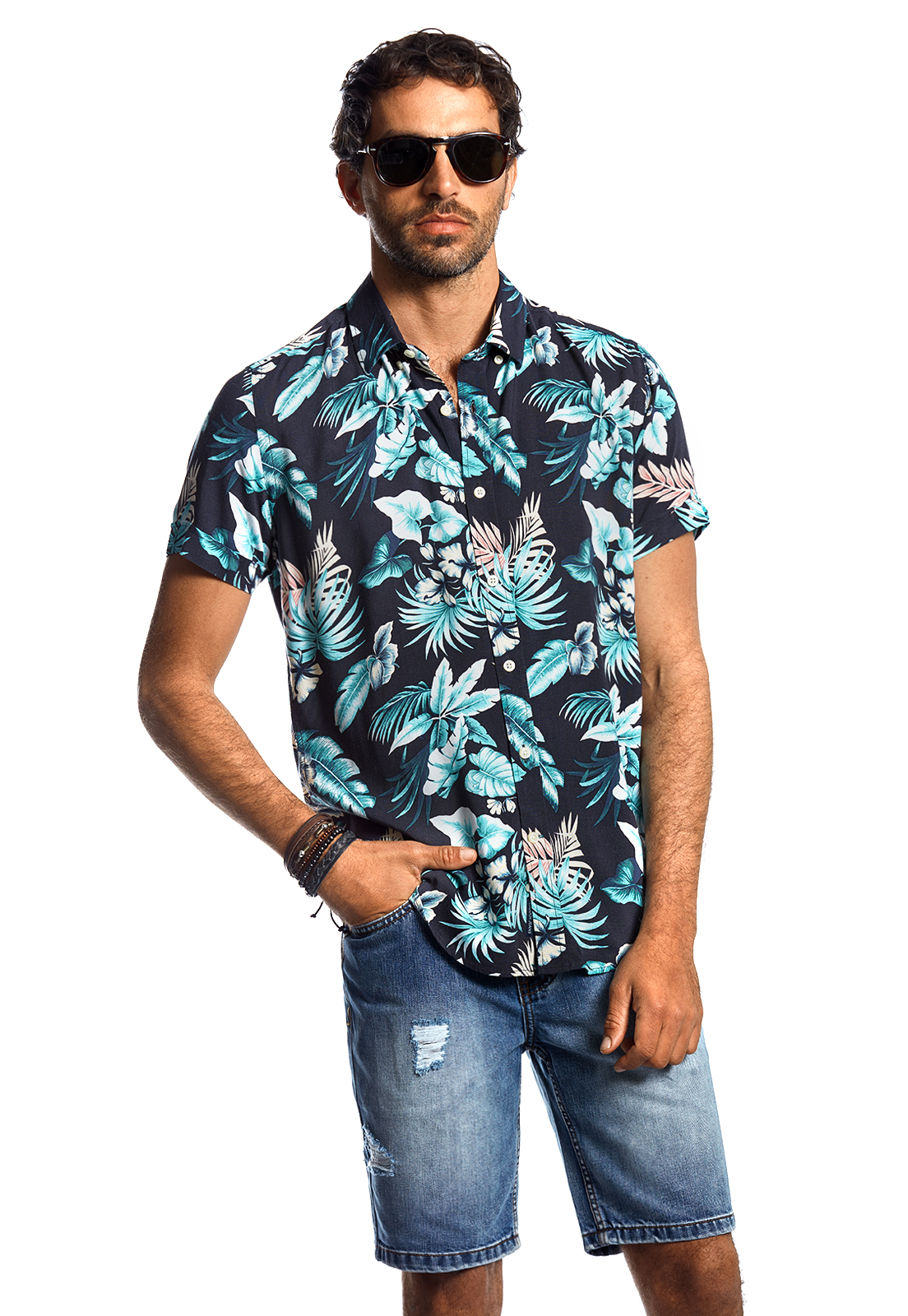 CAMISA MANGA CORTA ESTAMPADA PARMA FJ NAVY - 1