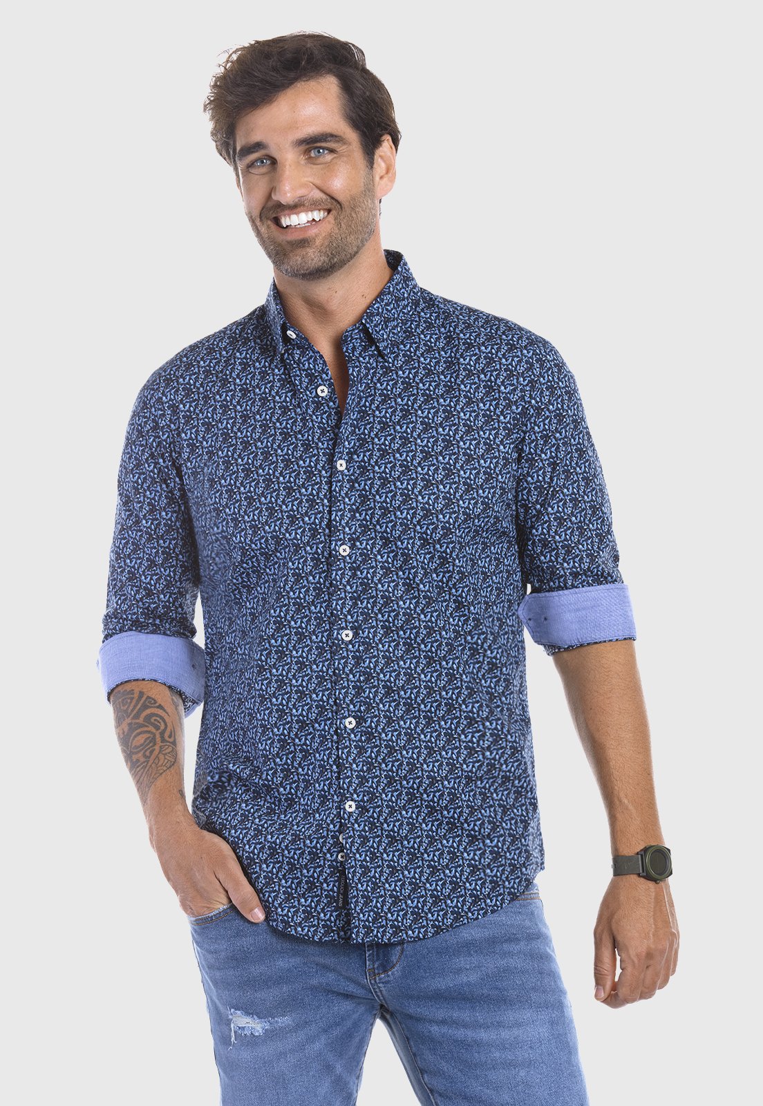 CAMISA ESTAMPADA MONTANA FJ NAVY - 1