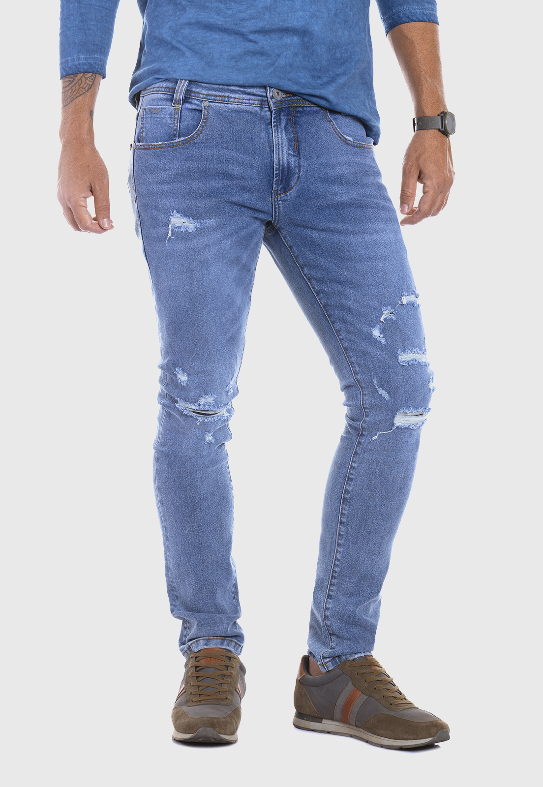JEANS SILVER DESTROYED FJ BLUE - 1
