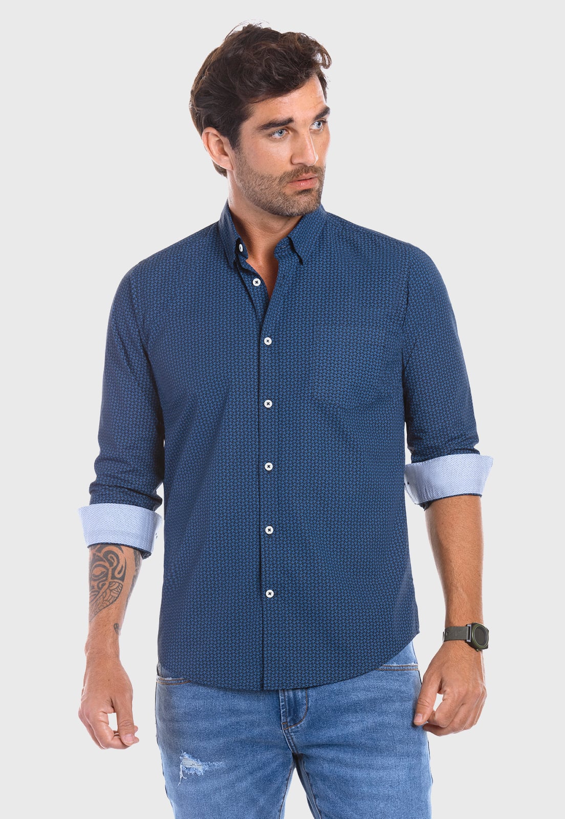 CAMISA ESTAMPADA IRVING FJ NAVY - 1