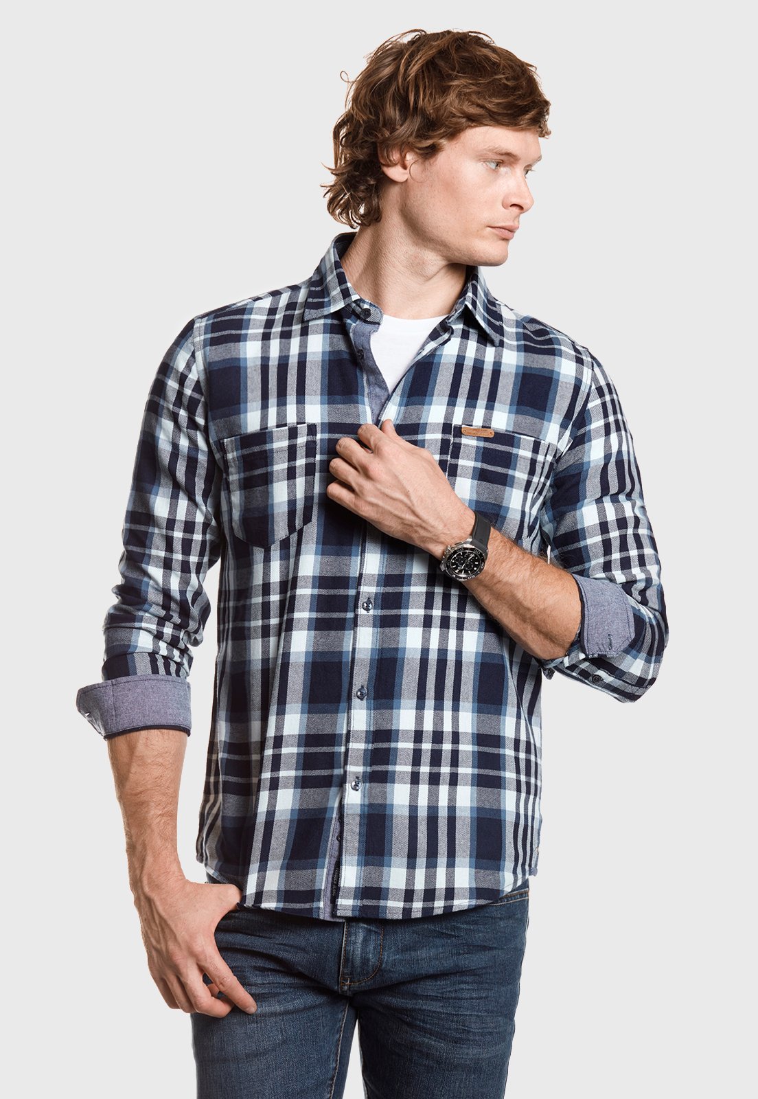 CAMISA CHECKERED MORGAN FJ NAVY - 1