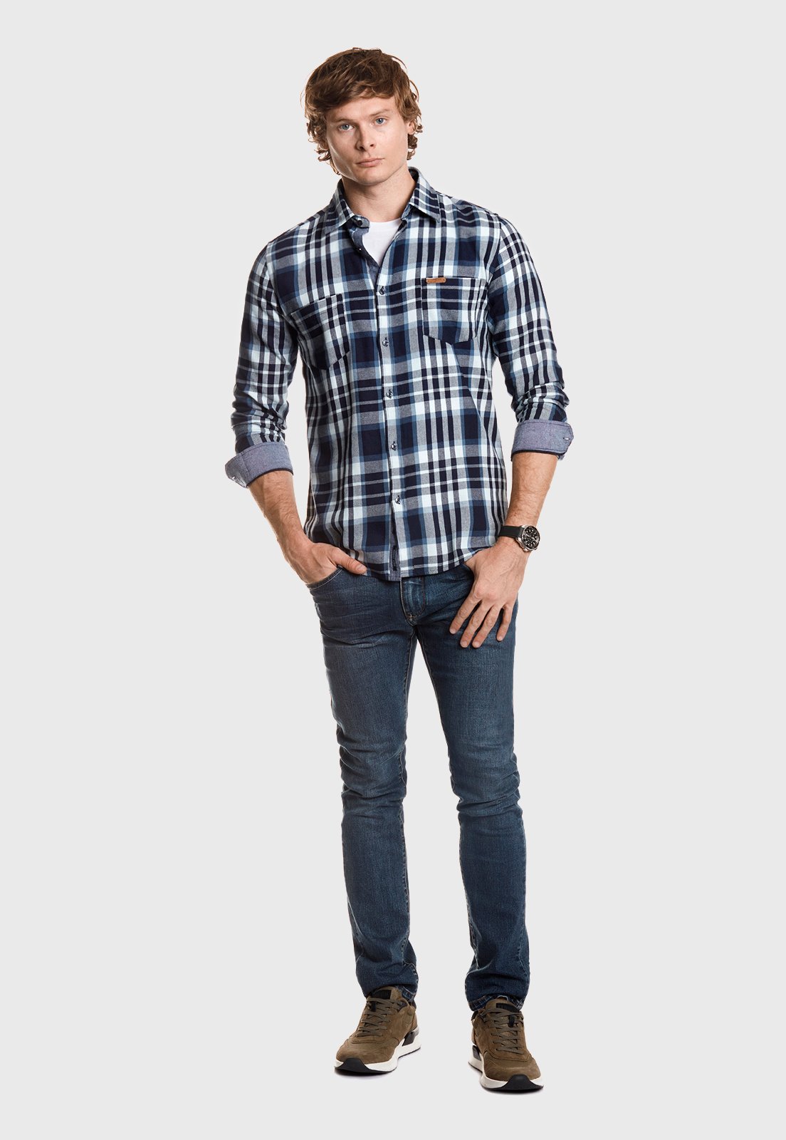 CAMISA CHECKERED MORGAN FJ NAVY - 2