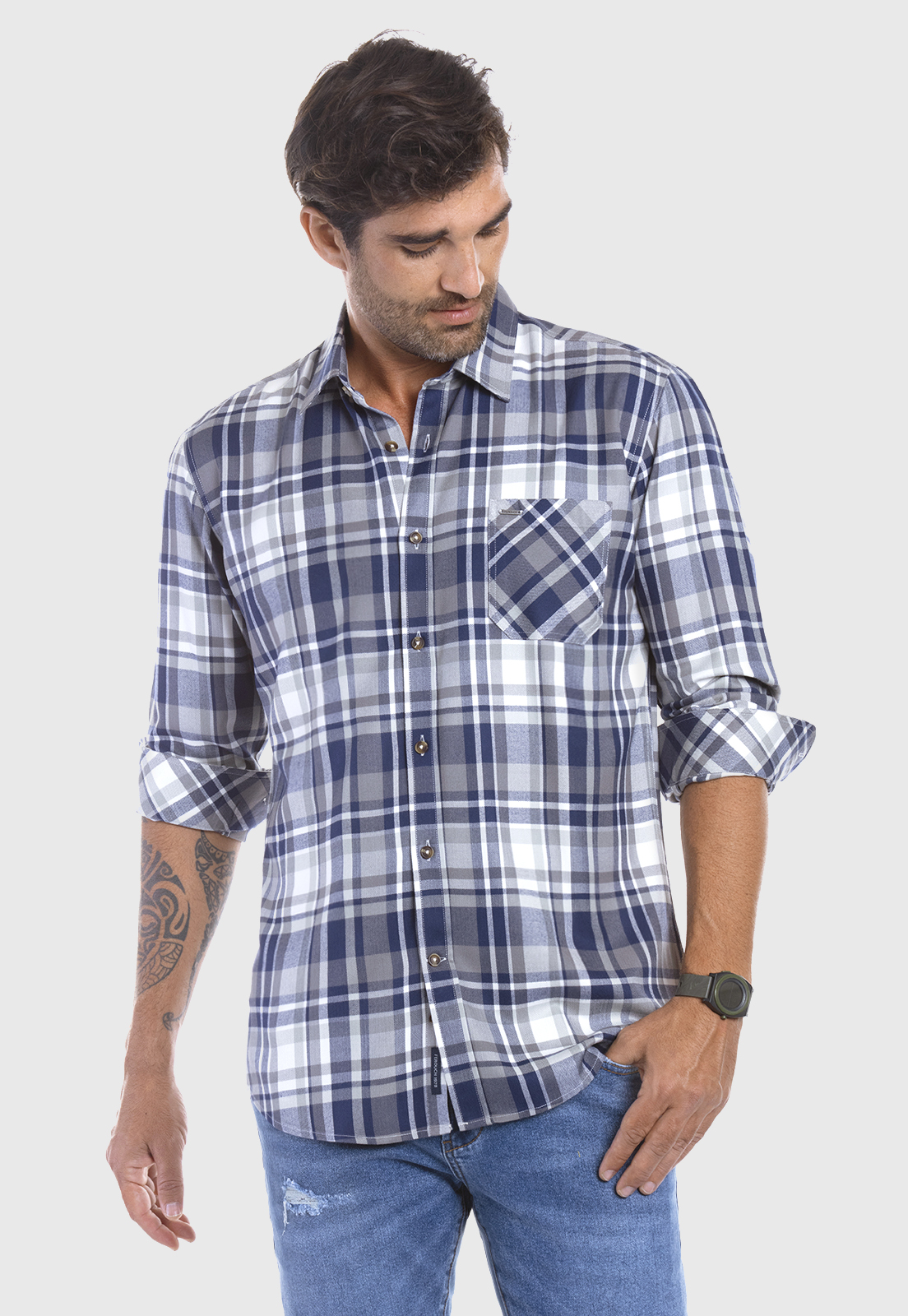 CAMISA CHECKERED DENVER F NAVY - 1