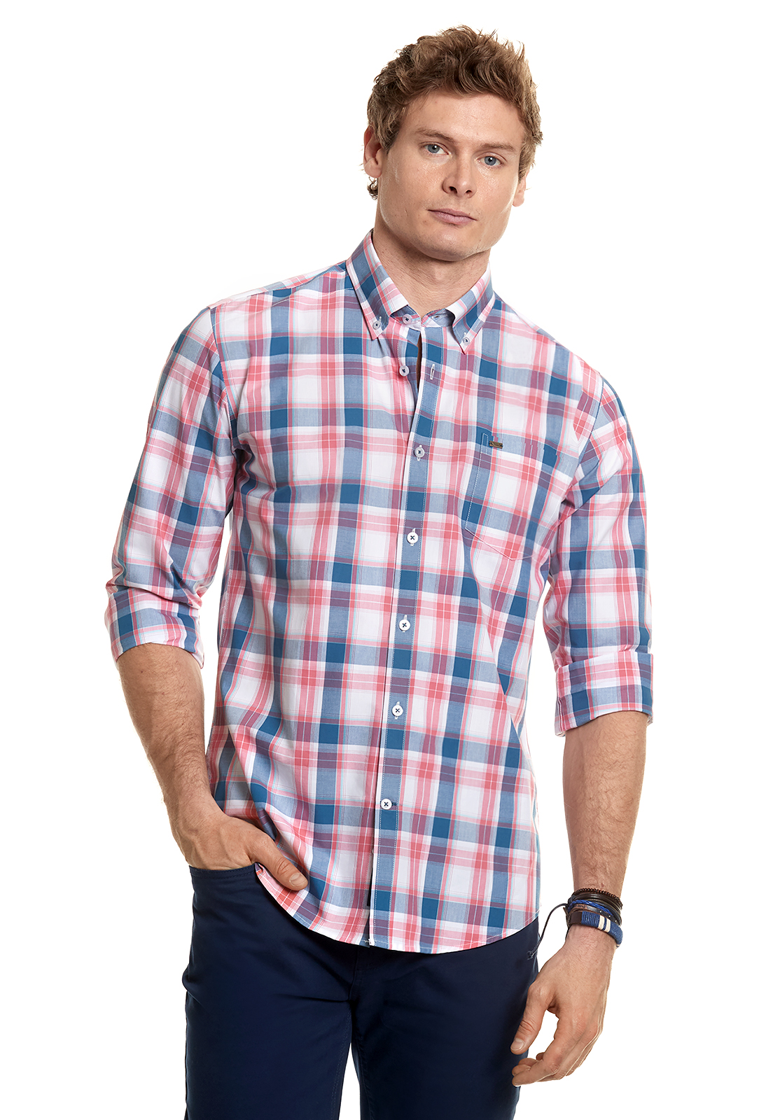 CAMISA CHECKERED KANSAS FJ CORAL - 1