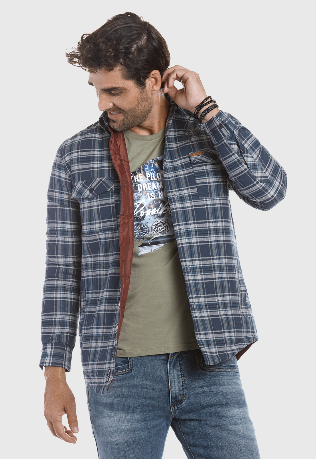 CHAQUETA OVERSHIRT CHECHERED FJ NAVY - 1