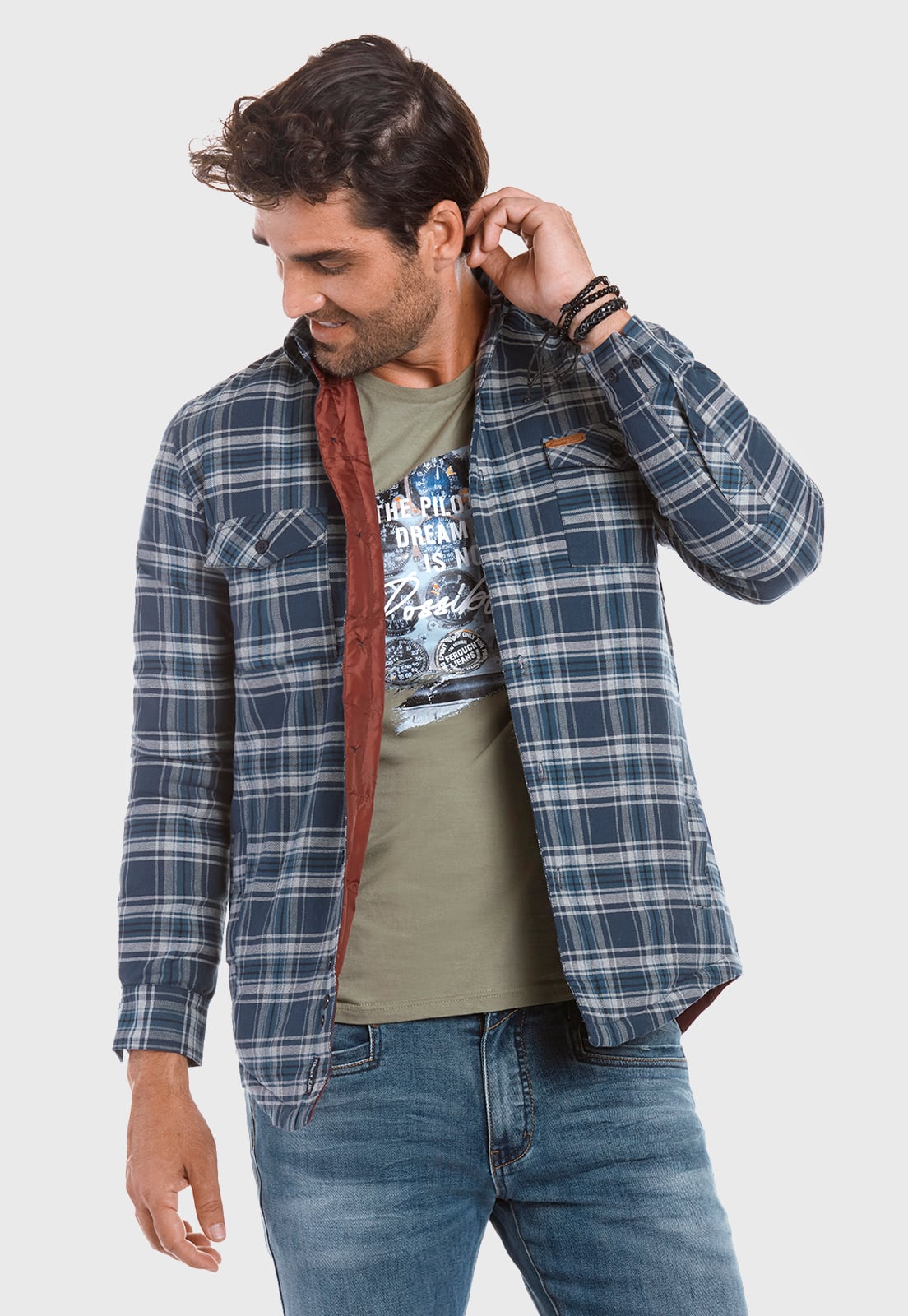 CHAQUETA OVERSHIRT CHECHERED FJ NAVY - 1