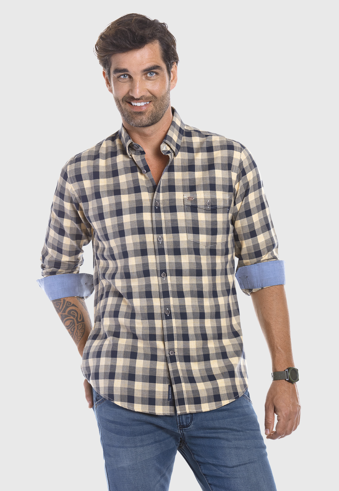 CAMISA CHECKERED DAKOTA F MUSTARD - 1