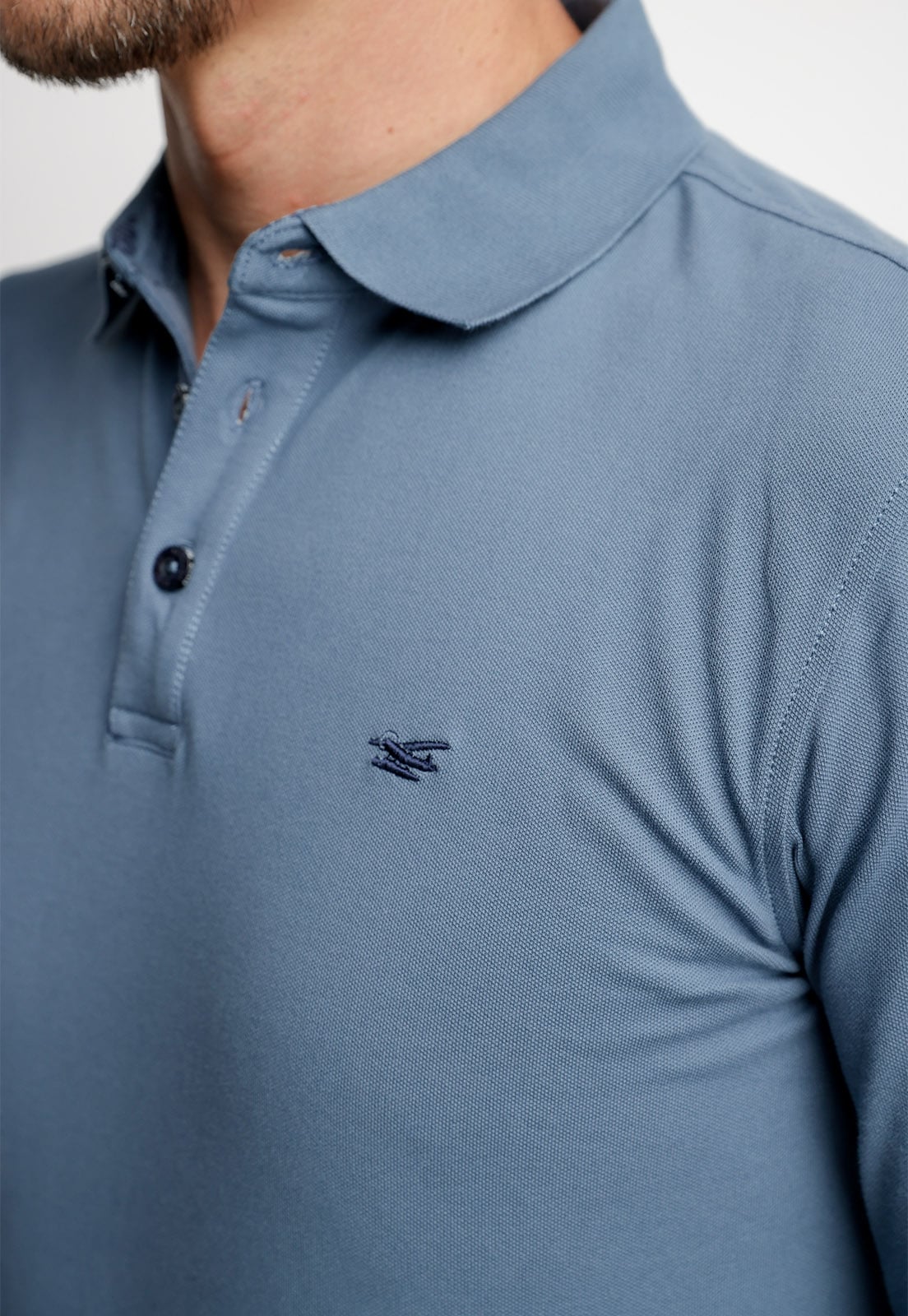 POLERA POLO BÁSICA MANGA LARGA STONE BLUE - 2