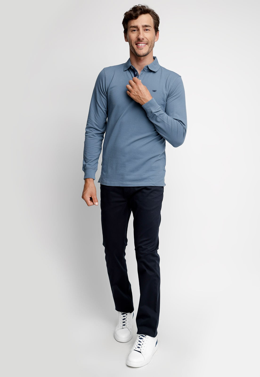 POLERA POLO BÁSICA MANGA LARGA STONE BLUE - 3