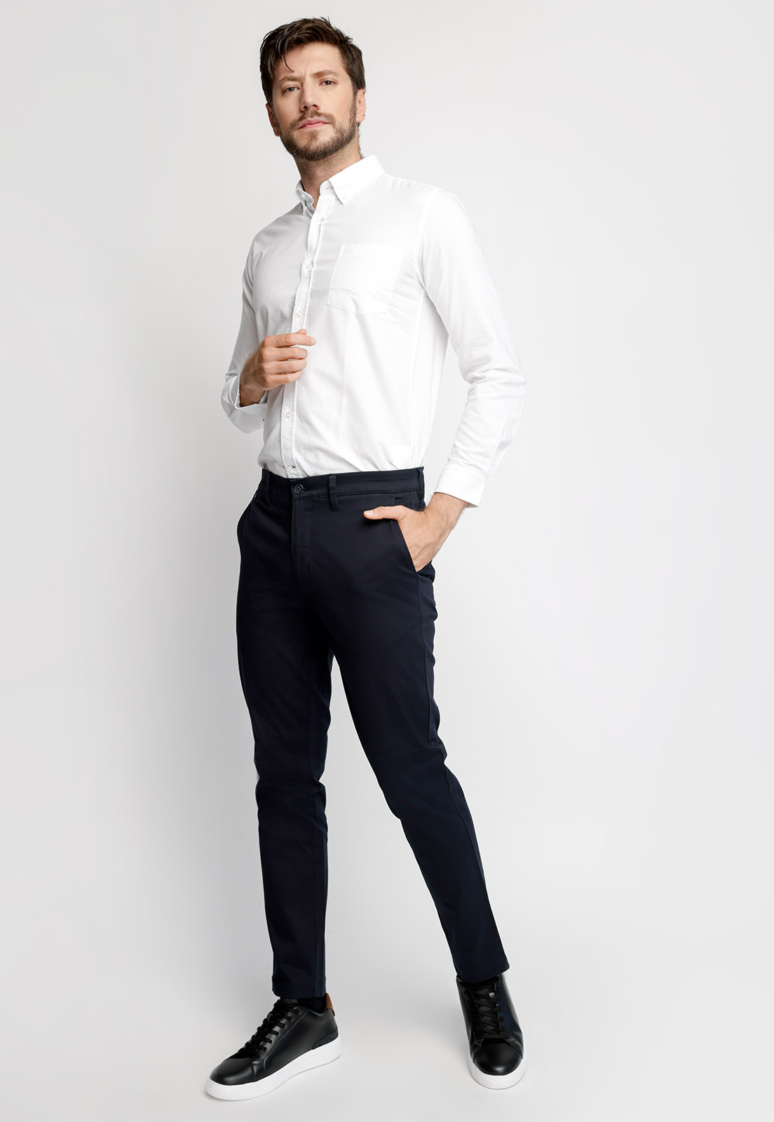 PANTALÓN TWILL SIN PLIEGUES SLIM L/31 NAVY - 4