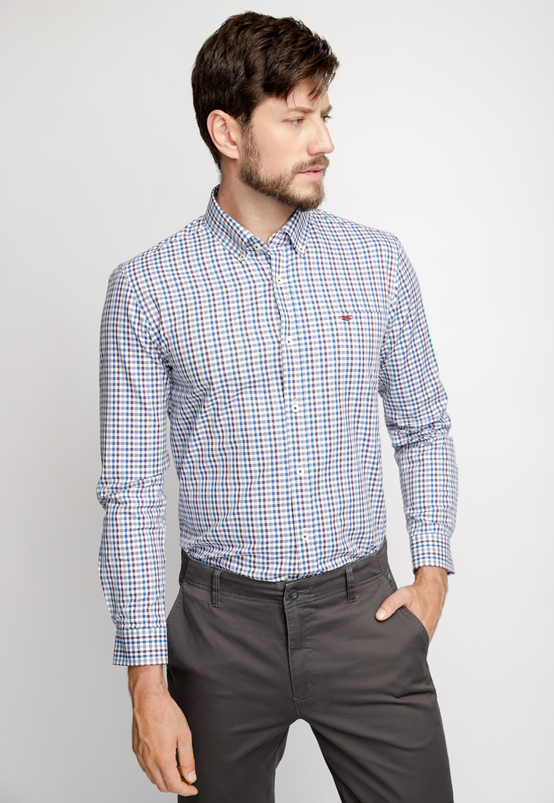 CAMISA SMART CASUAL DUBLIN BURGUNDY - 1