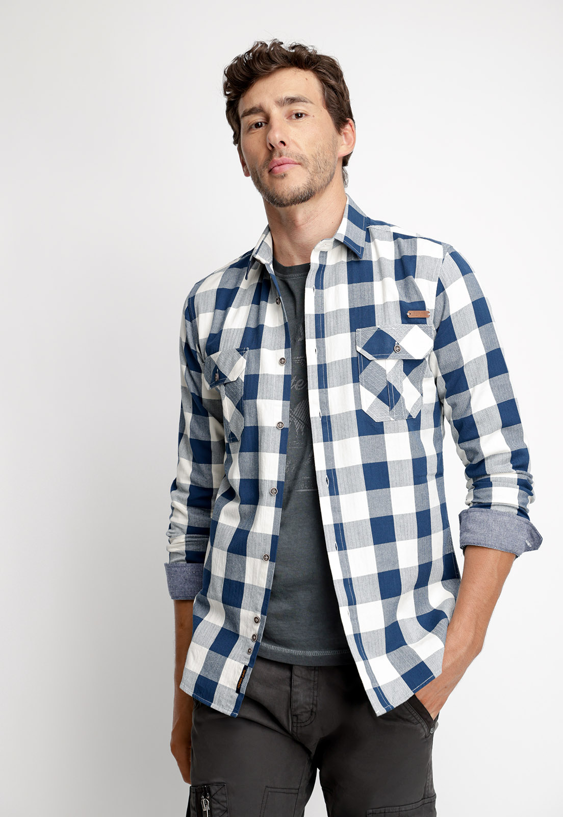 CAMISA CHECKERED INDIANA FJ BLUE - 1
