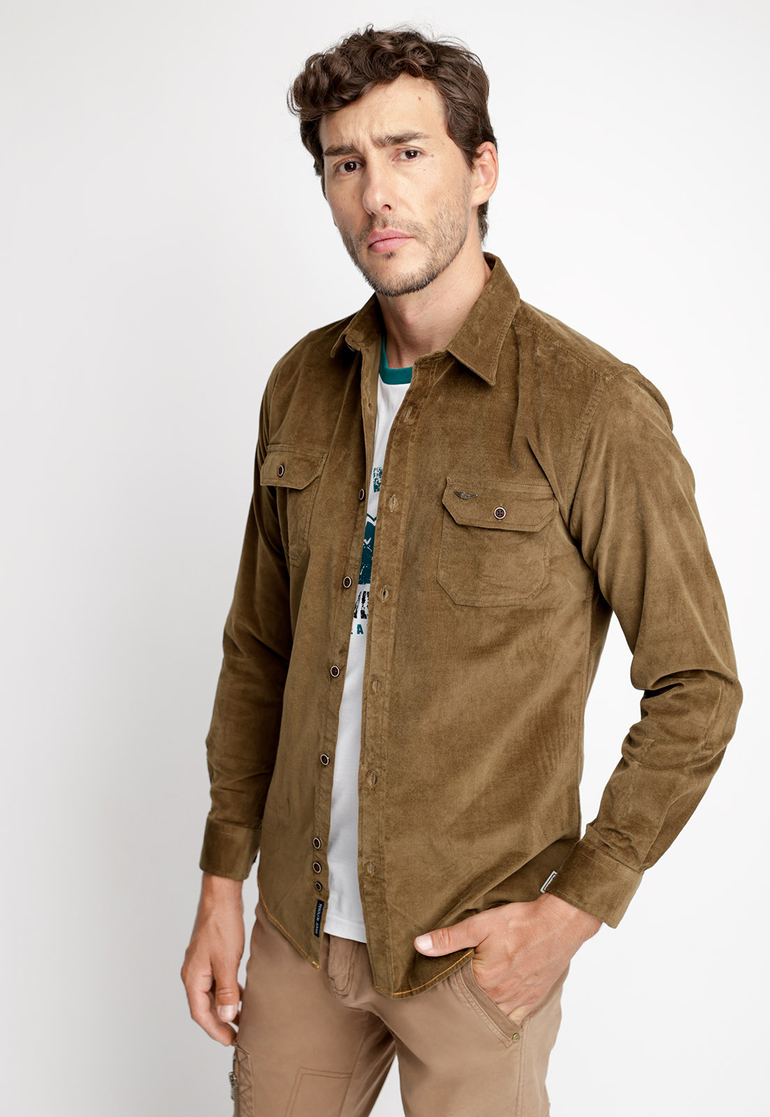 CAMISA OVERSHIRT CORDUROY F MILITARY - 1