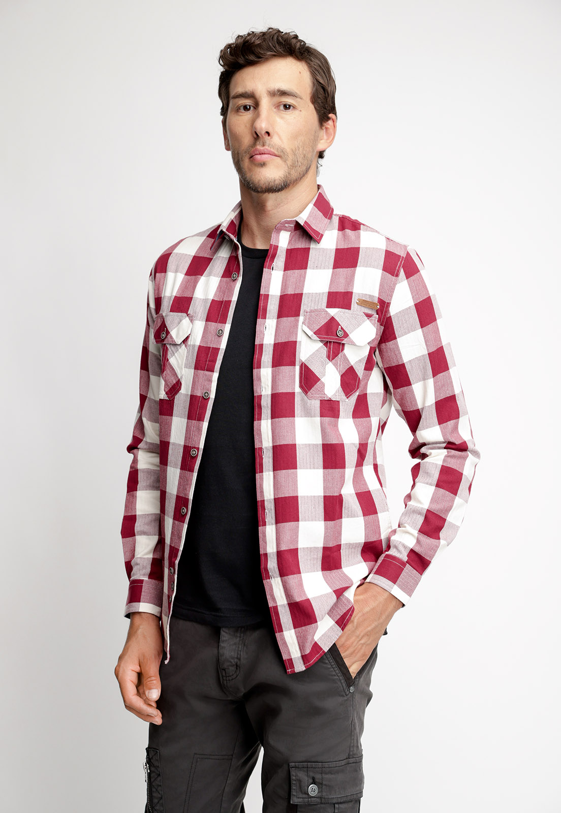CAMISA CHECKERED INDIANA FJ CABERNET MELANGE - 1
