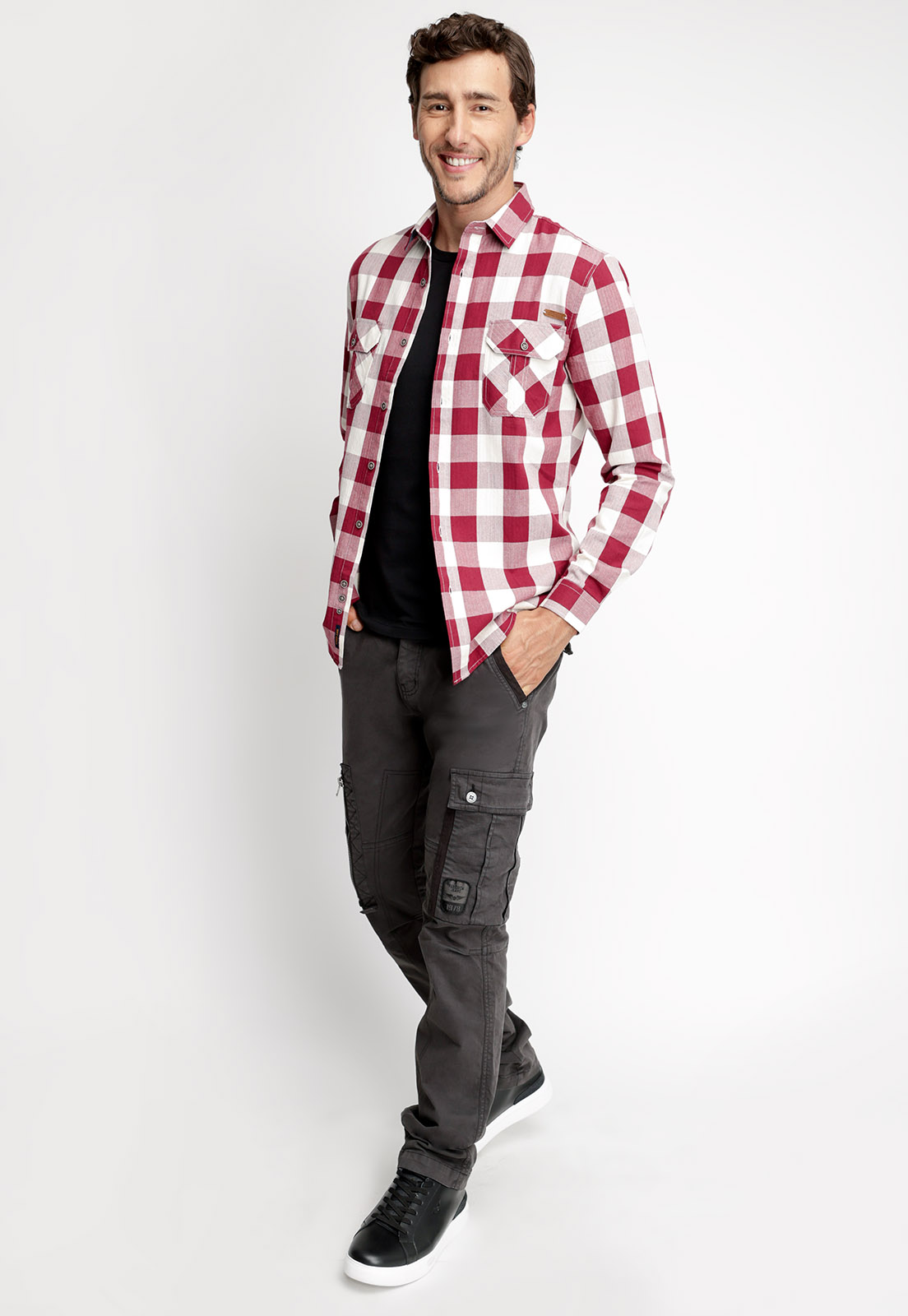 CAMISA CHECKERED INDIANA FJ CABERNET MELANGE - 4