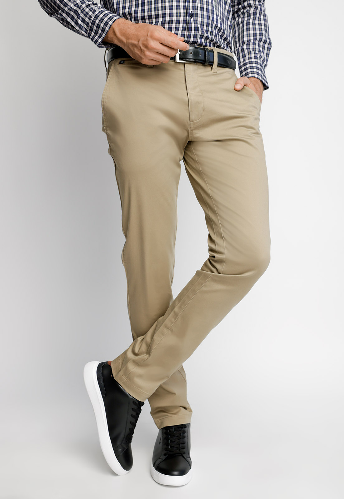 PANTALÓN TWILL SIN PLIEGUES SLIM L/33 KHAKI - 1