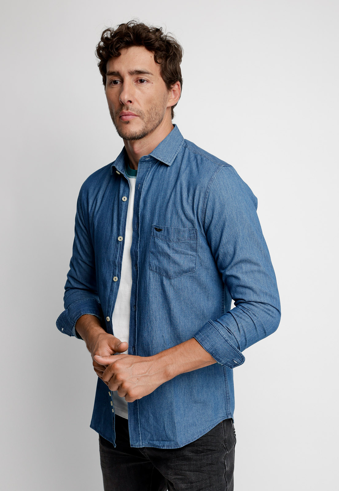 CAMISA DENIM TRENTON FJ NAVY - 1