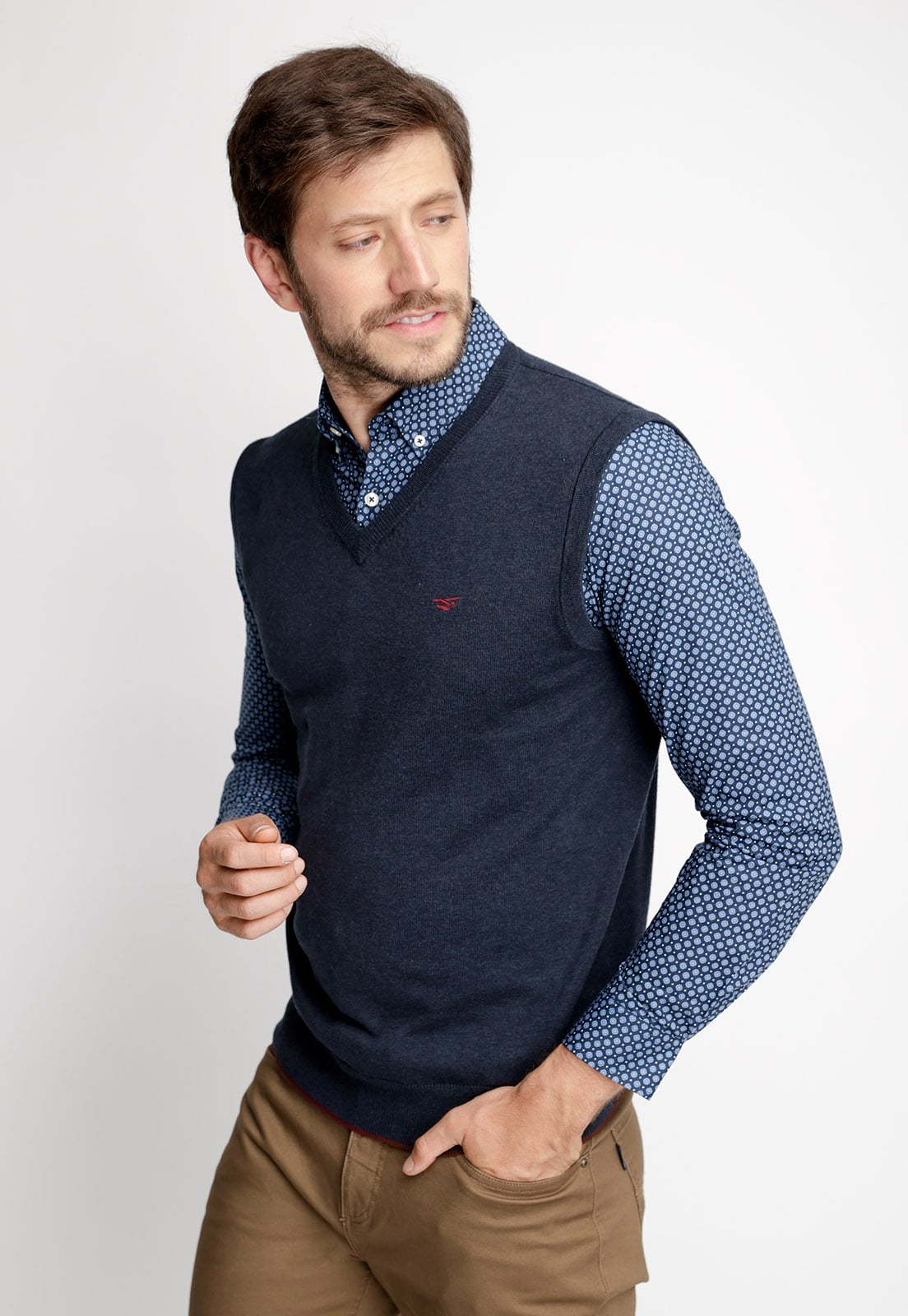 SWEATER SIN MANGAS SMART CASUAL NAVY MELANGE - 1