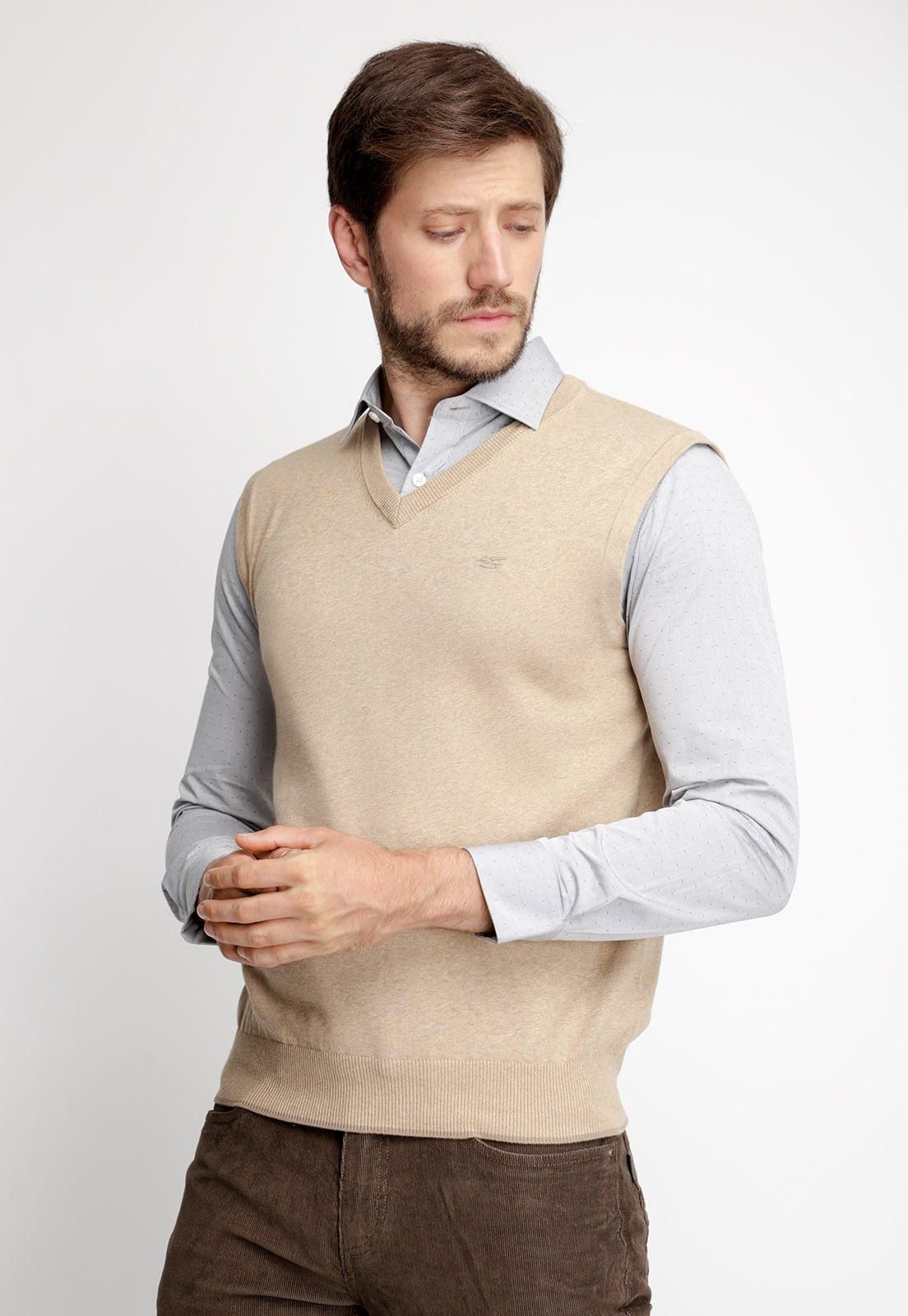 SWEATER SIN MANGAS SMART CASUAL BEIGE MELANGE - 1