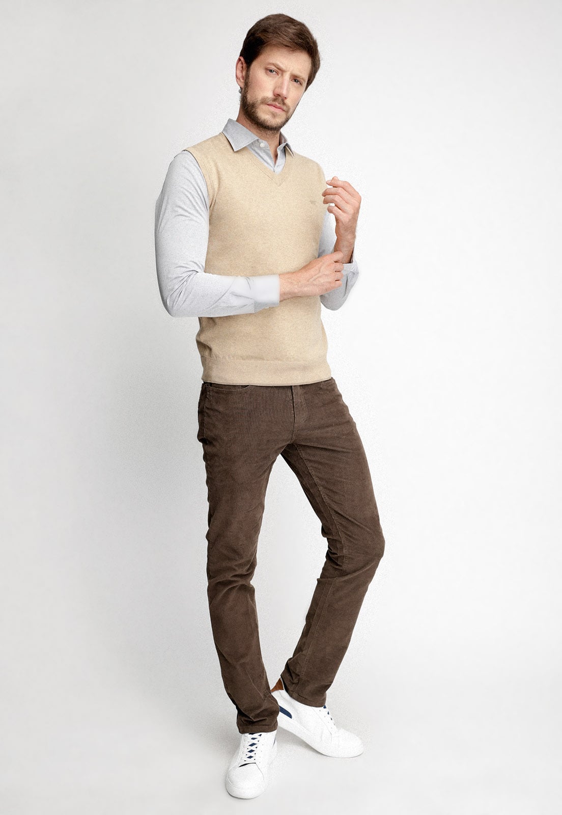 SWEATER SIN MANGAS SMART CASUAL BEIGE MELANGE - 4