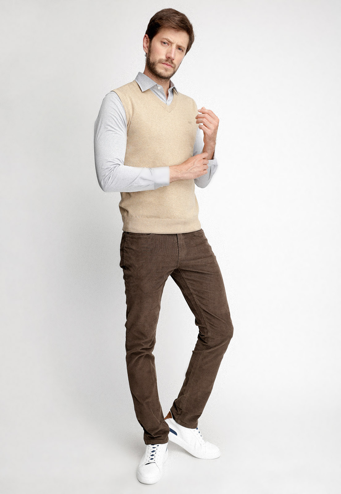 SWEATER SIN MANGAS SMART CASUAL BEIGE MELANGE - 4