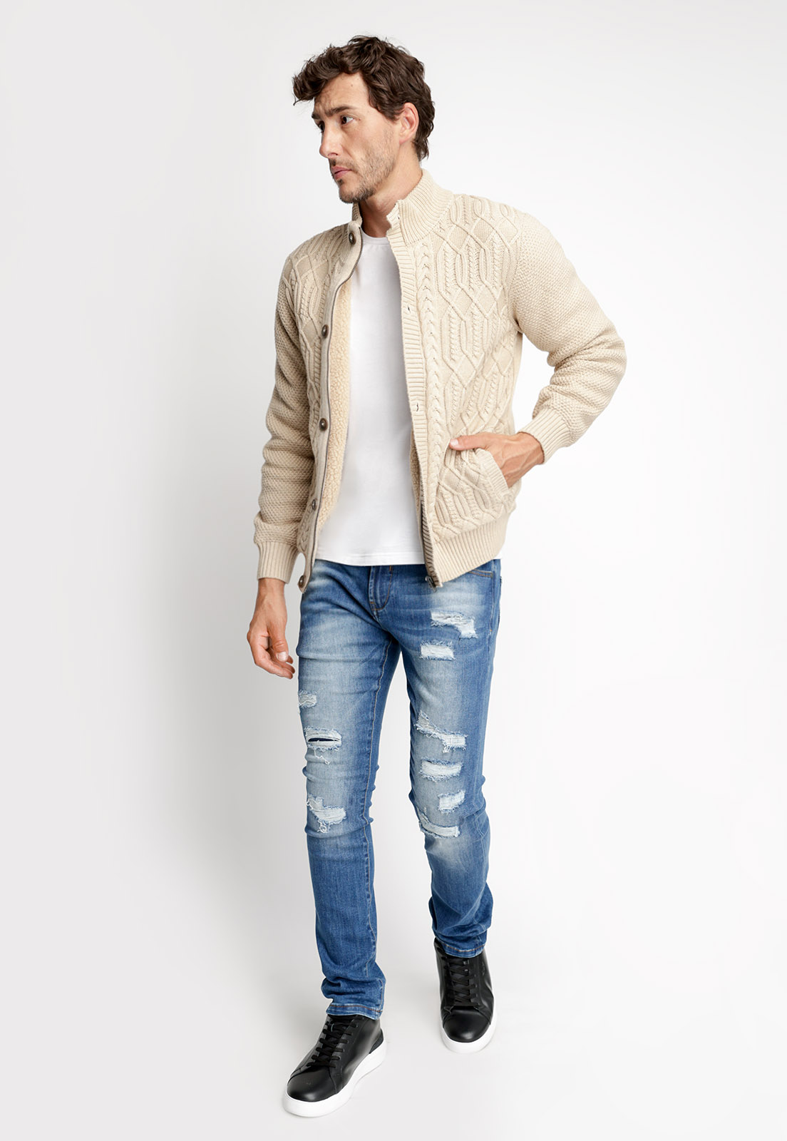 CARDIGAN SHERPA NEW YORK ECRU MELANGE - 4