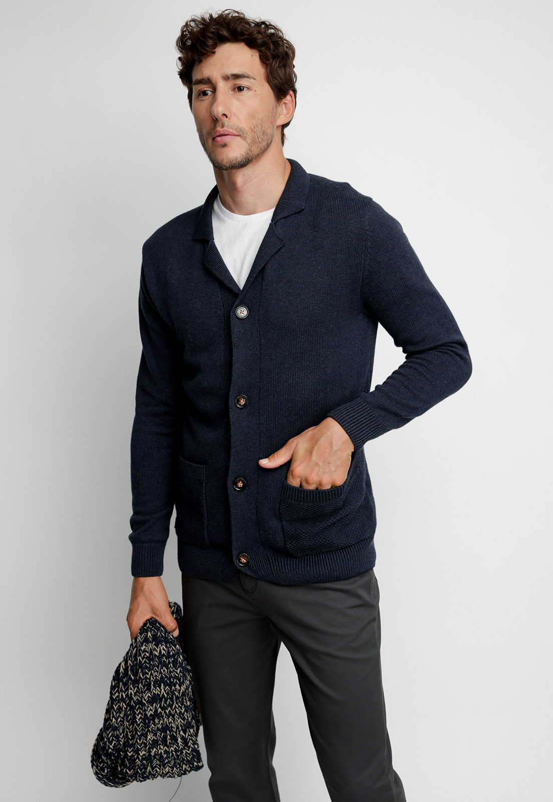 CARDIGAN CLÁSICO OHIO NAVY MELANGE - 1