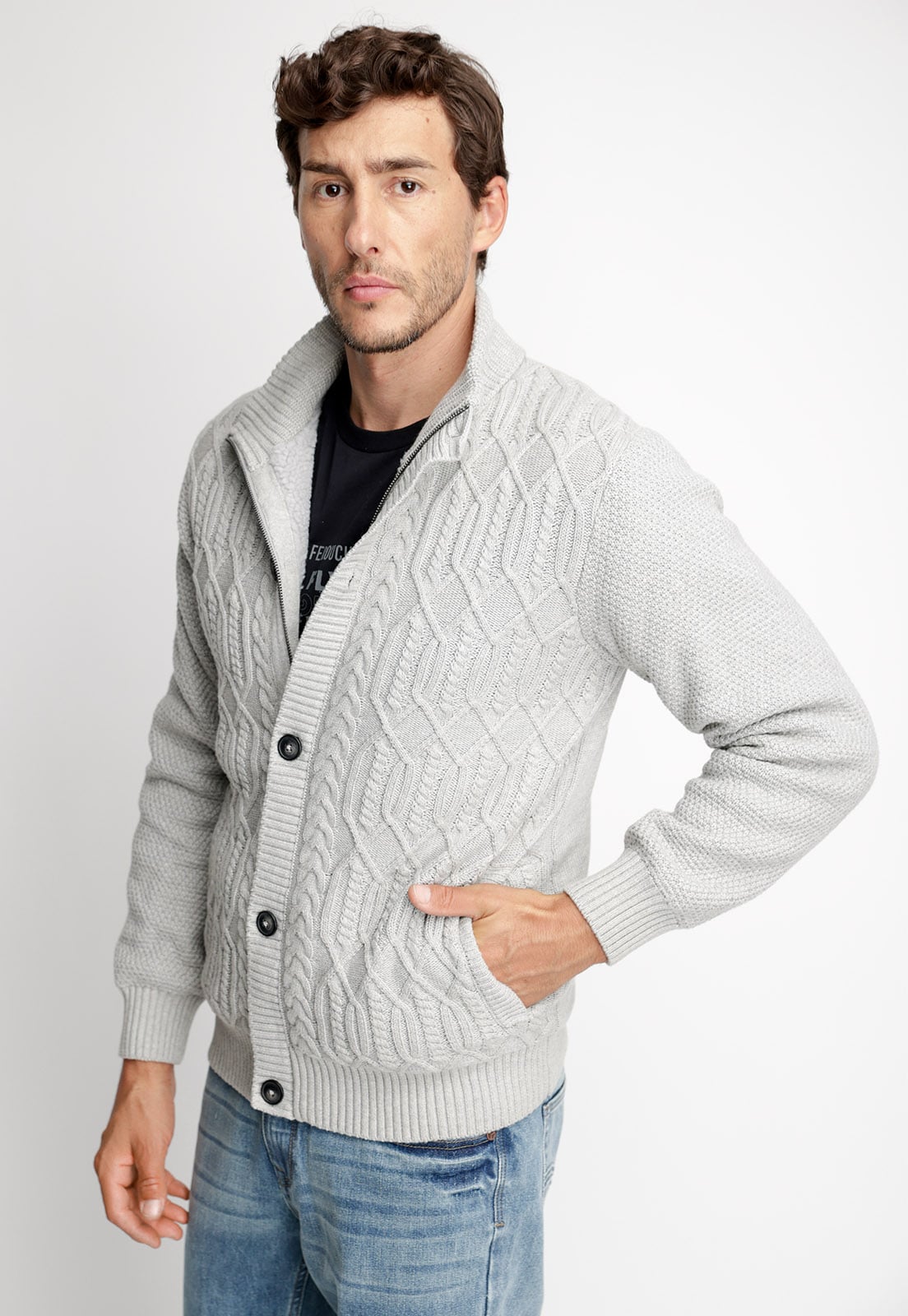 CARDIGAN SHERPA NEW YORK GREY MELANGE - 1