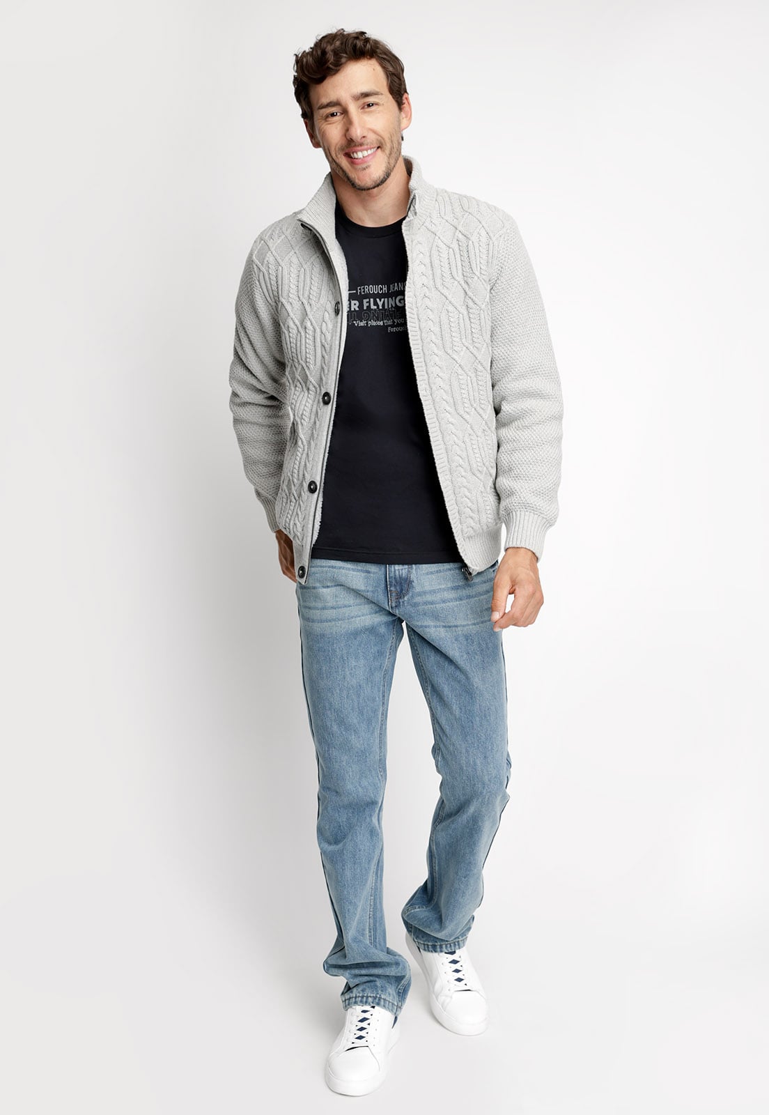 CARDIGAN SHERPA NEW YORK GREY MELANGE - 4