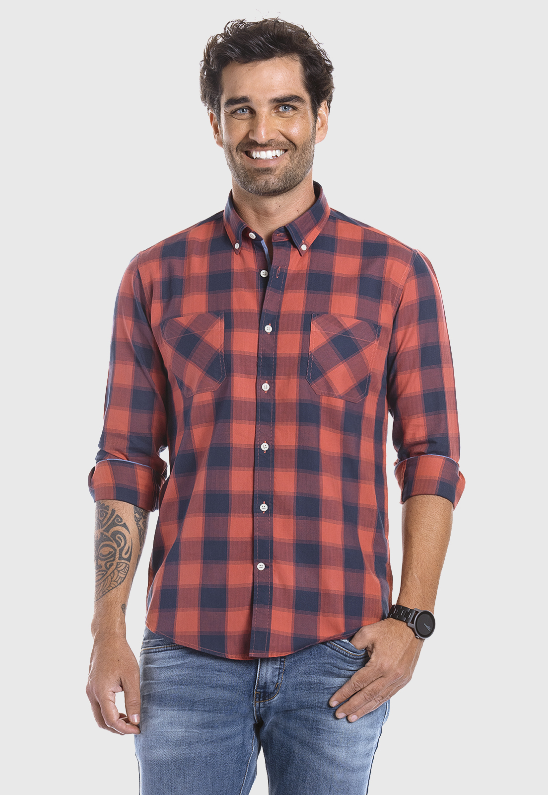 CAMISA CHECKERED BOSTON FJ DK BRICK - 1