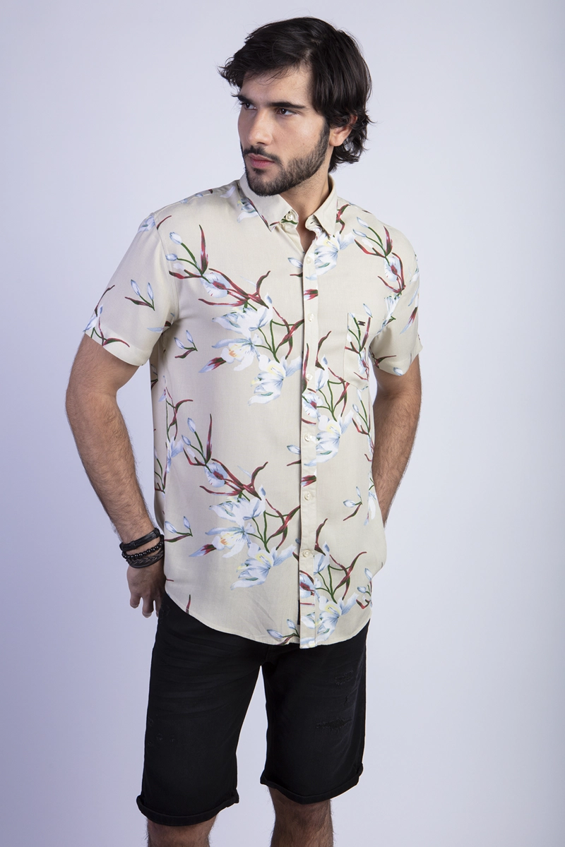 CAMISA ESTAMPADA FLORES FJ KHAKI - 1