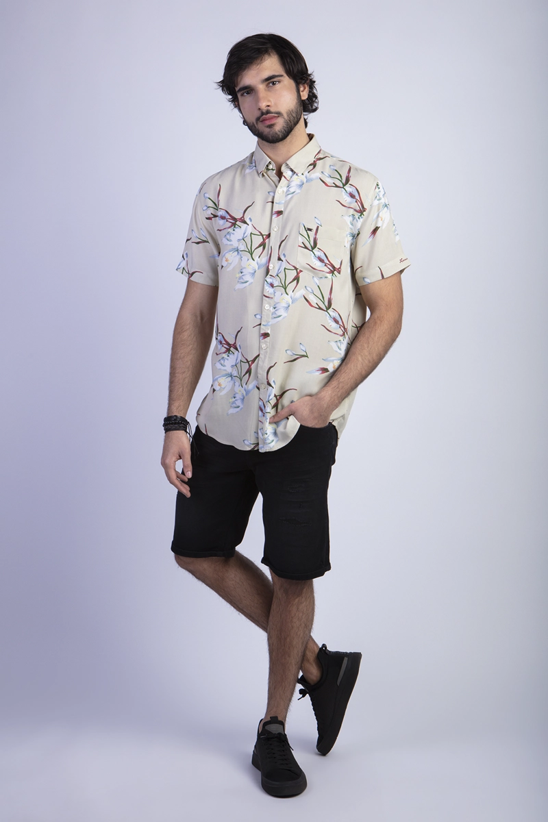 CAMISA ESTAMPADA FLORES FJ KHAKI - 3