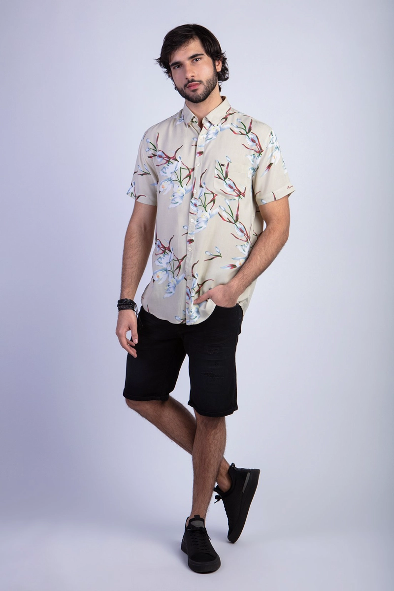 CAMISA ESTAMPADA FLORES FJ KHAKI - 3