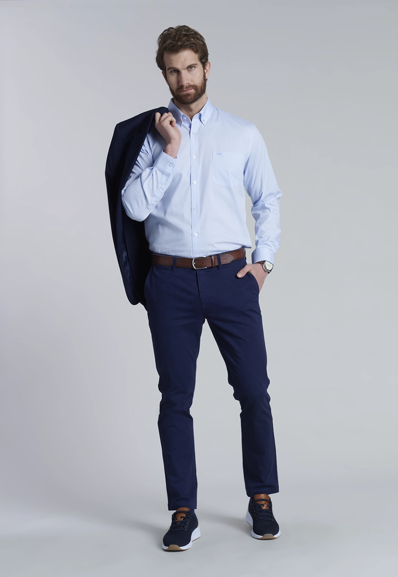 PANTALÓN ALGODÓN HOMBRE FEROUCH BLUE 206002X0223 TWILL SLIM /31 DK. - 9