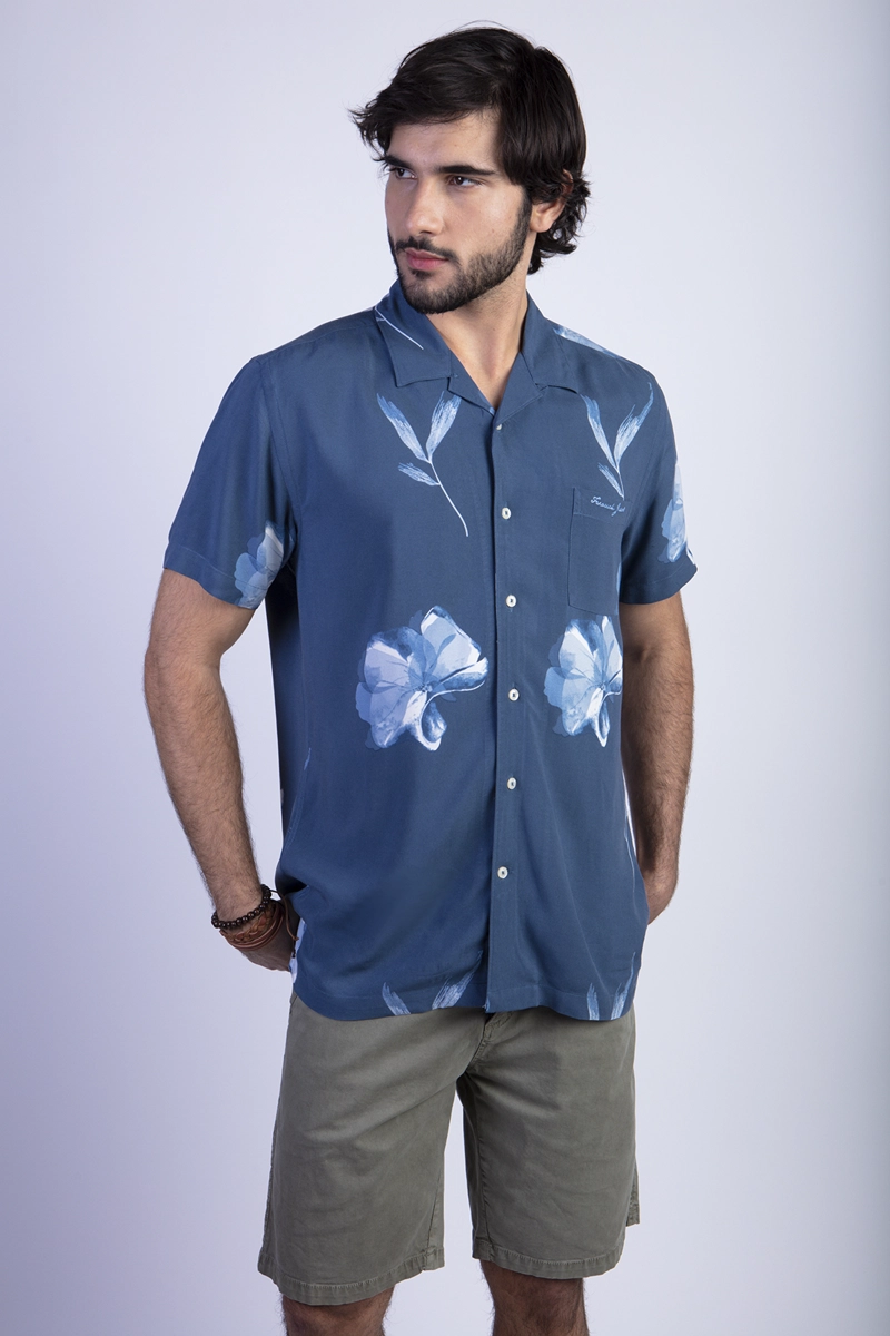 CAMISA ESTAMPADA FLORES FJ BLUE - 1