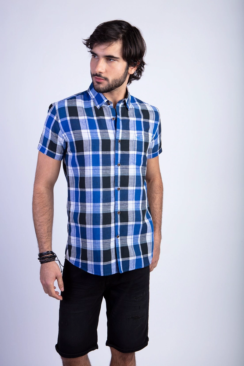 CAMISA CHECKERED IRVING F NAVY - 1