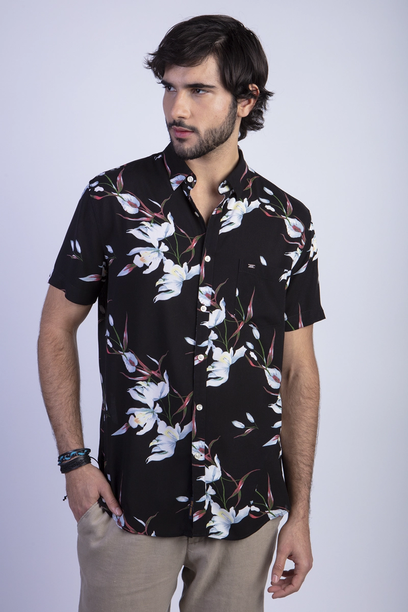 CAMISA ESTAMPADA FLORES FJ BLACK - 1