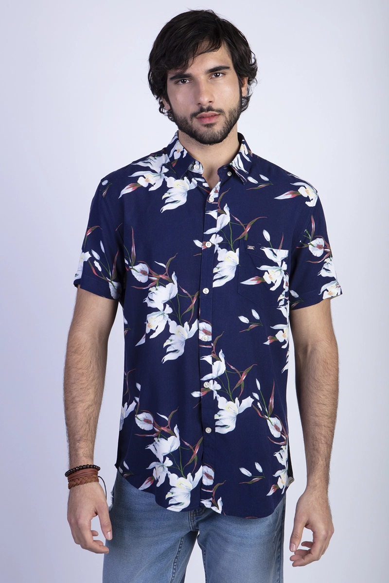 CAMISA ESTAMPADA FLORES FJ NAVY - 1