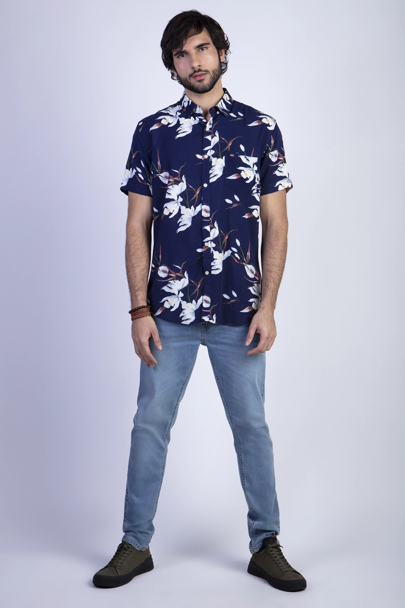 CAMISA ESTAMPADA FLORES FJ NAVY - 3