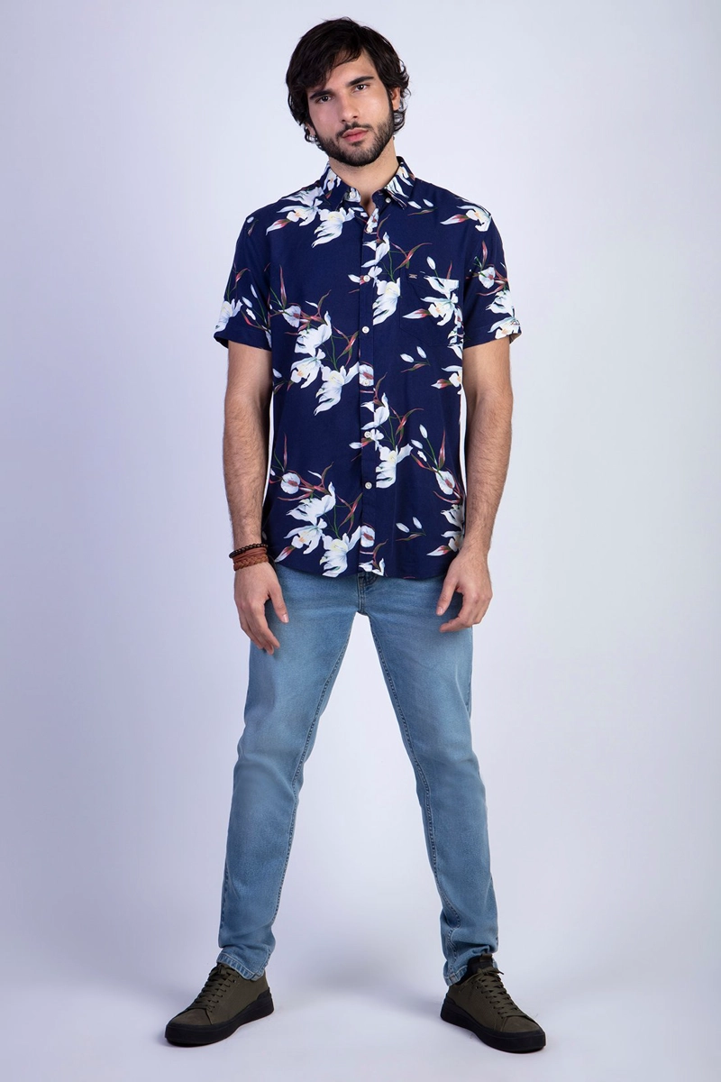 CAMISA ESTAMPADA FLORES FJ NAVY - 3