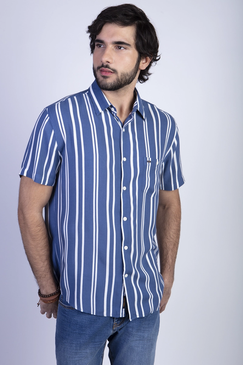 CAMISA ESTAMPADA RAYAS FJ BLUE - 1