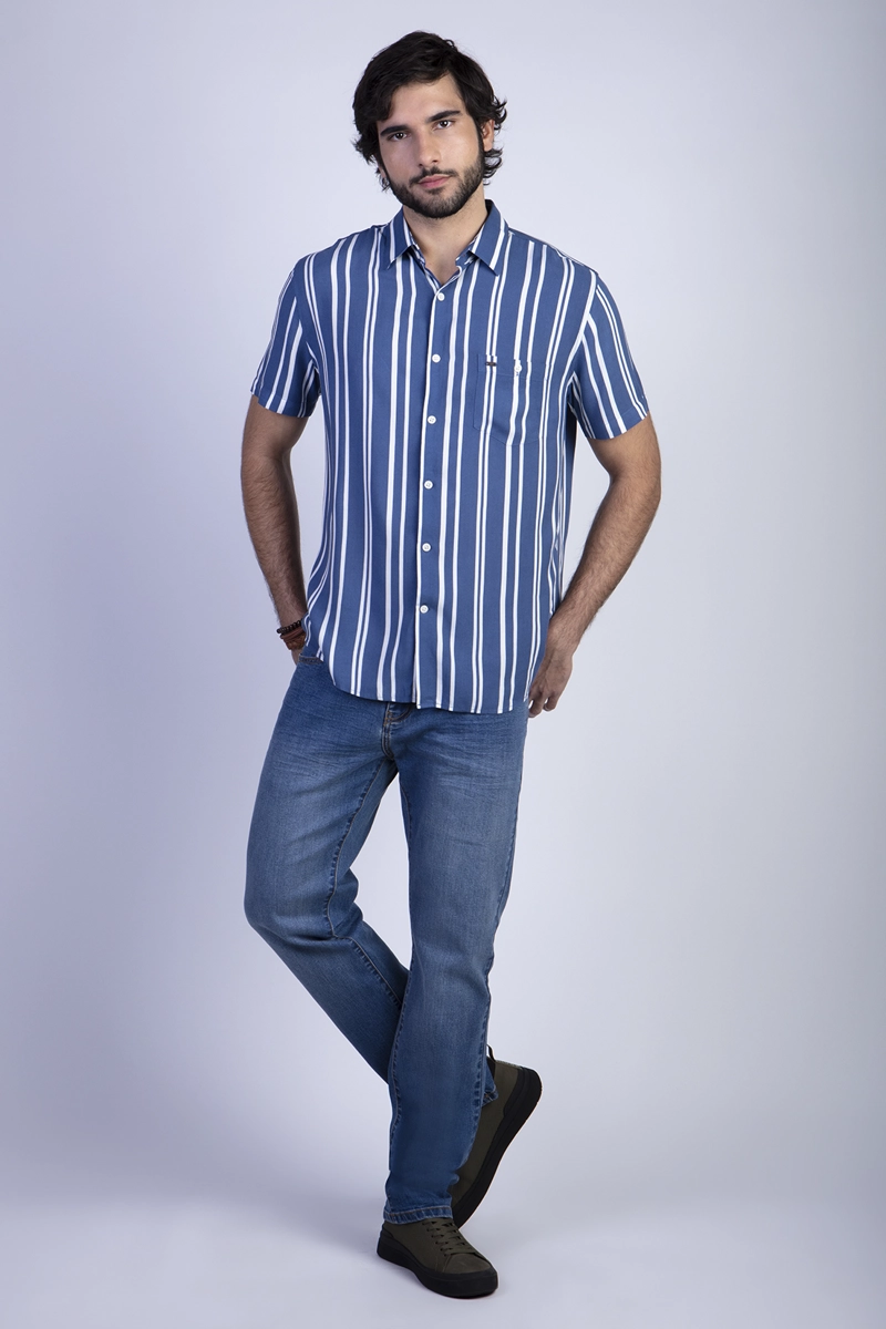 CAMISA ESTAMPADA RAYAS FJ BLUE - 3