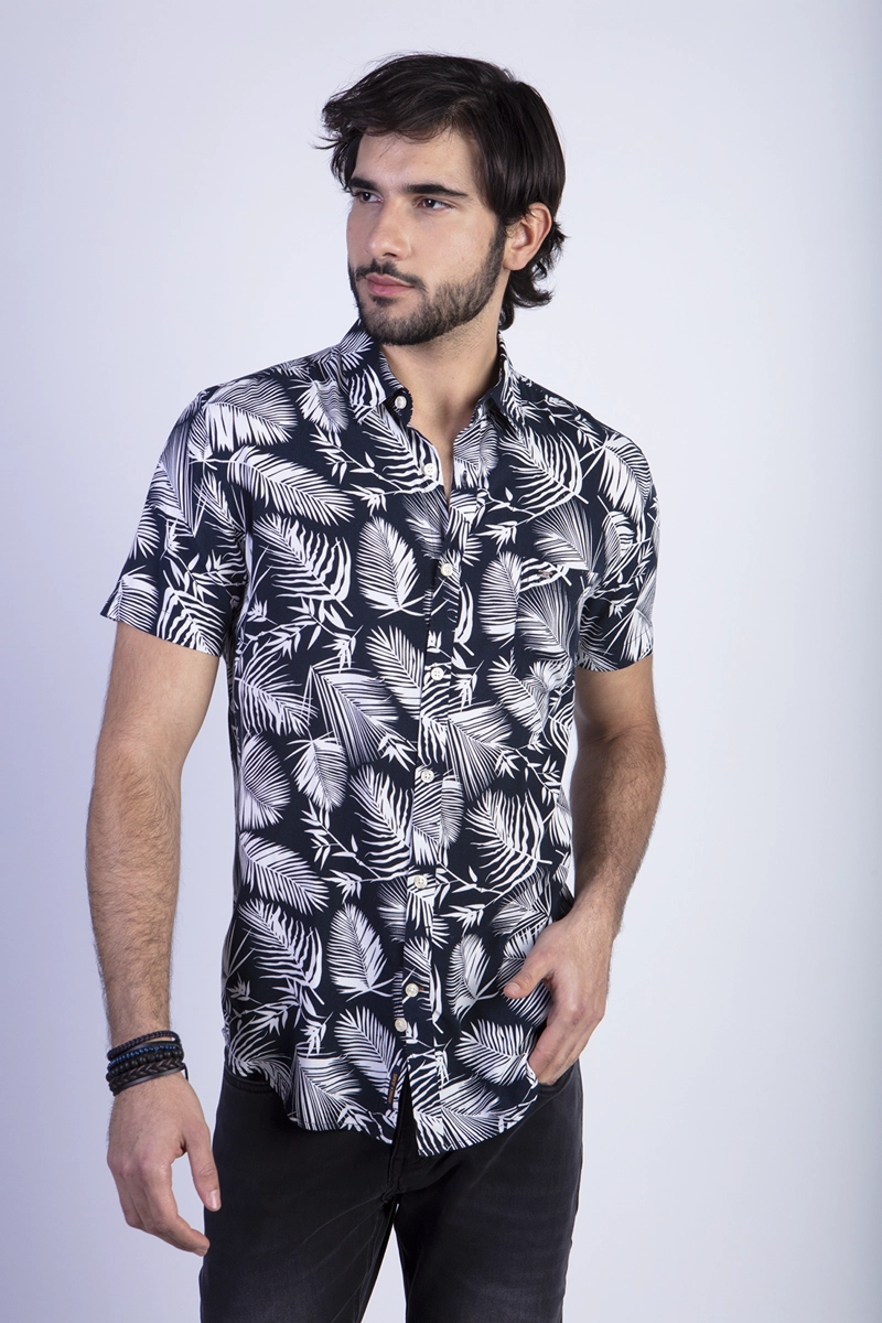 CAMISA ESTAMPADA PALMERA FJ NAVY - 1