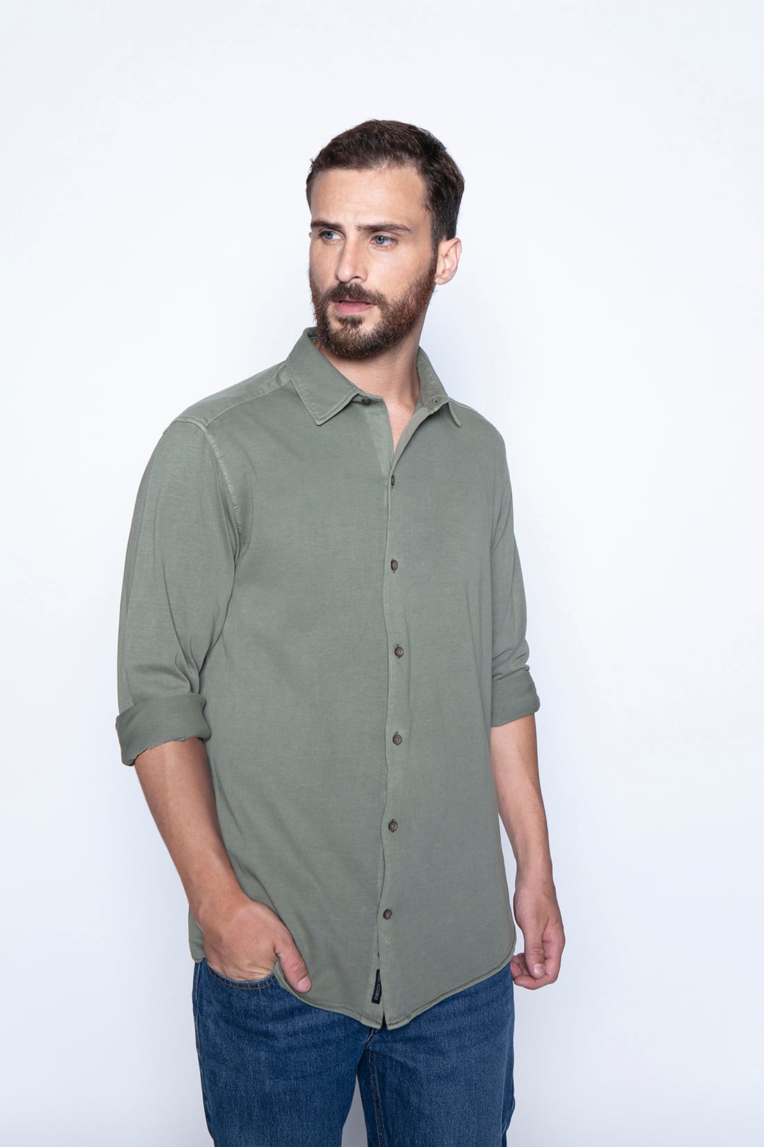 CAMISA JERSEY GARMENT DYED F GREEN - 1