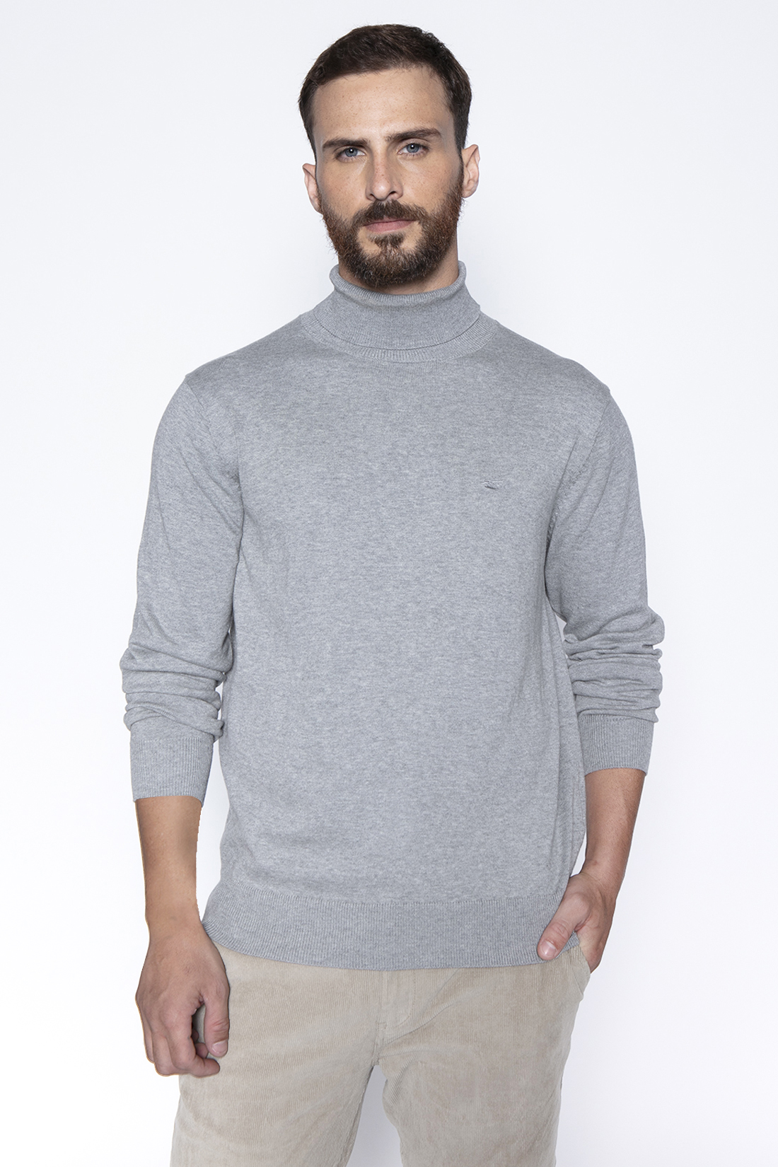 SWEATER SMART CASUAL TURTLE NECK LT GREY - 1