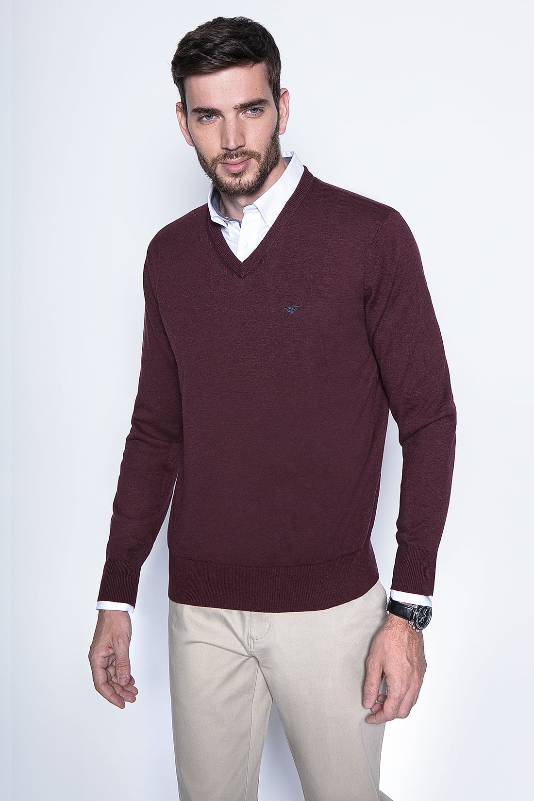 MELANGE SWEATER SMART CASUAL L/S BURGUNDY - 1
