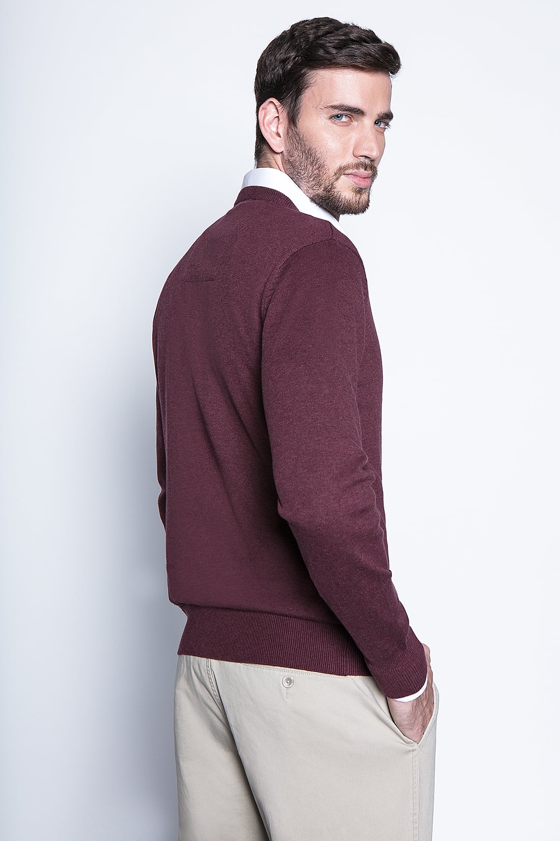 MELANGE SWEATER SMART CASUAL L/S BURGUNDY - 2
