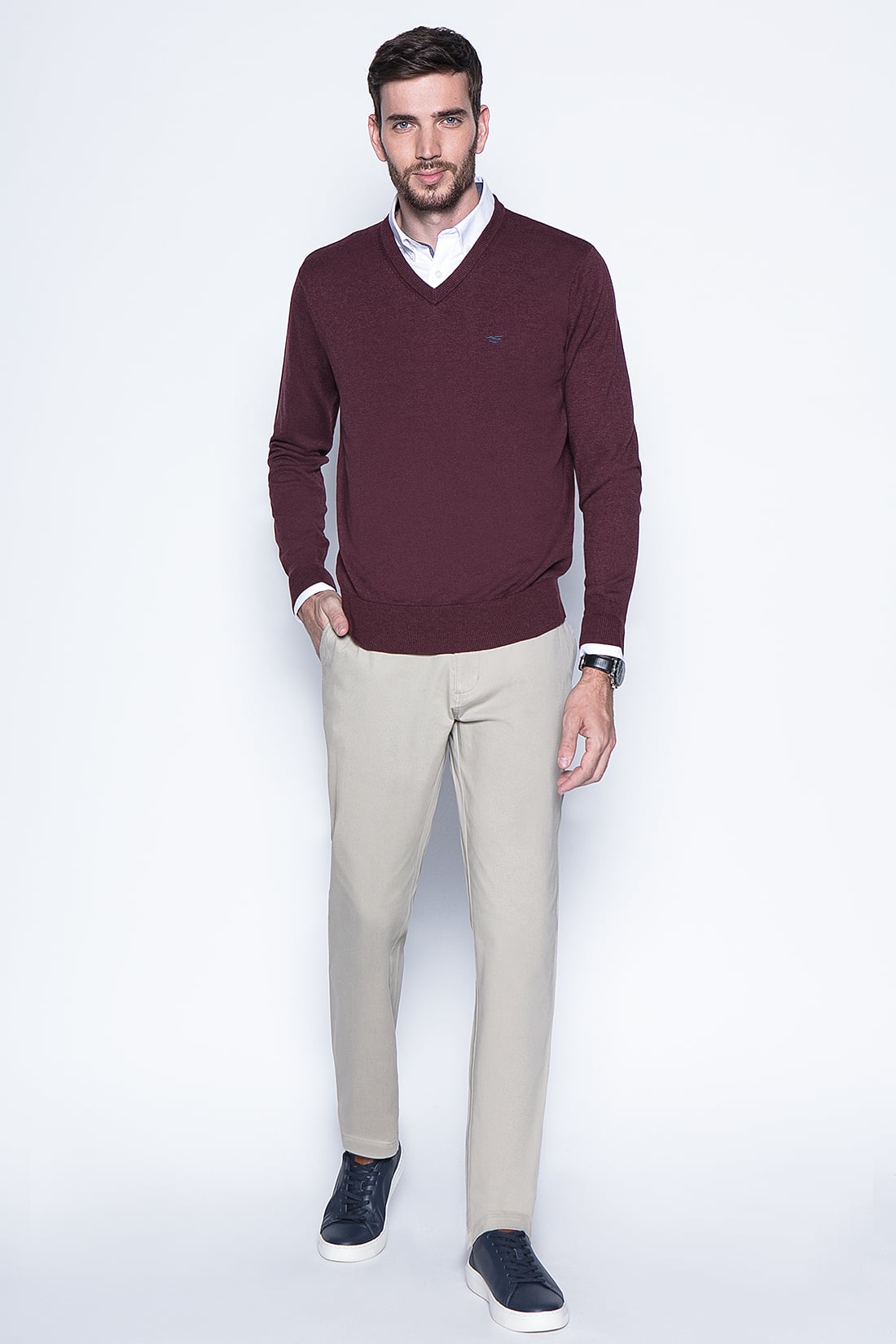 MELANGE SWEATER SMART CASUAL L/S BURGUNDY - 4