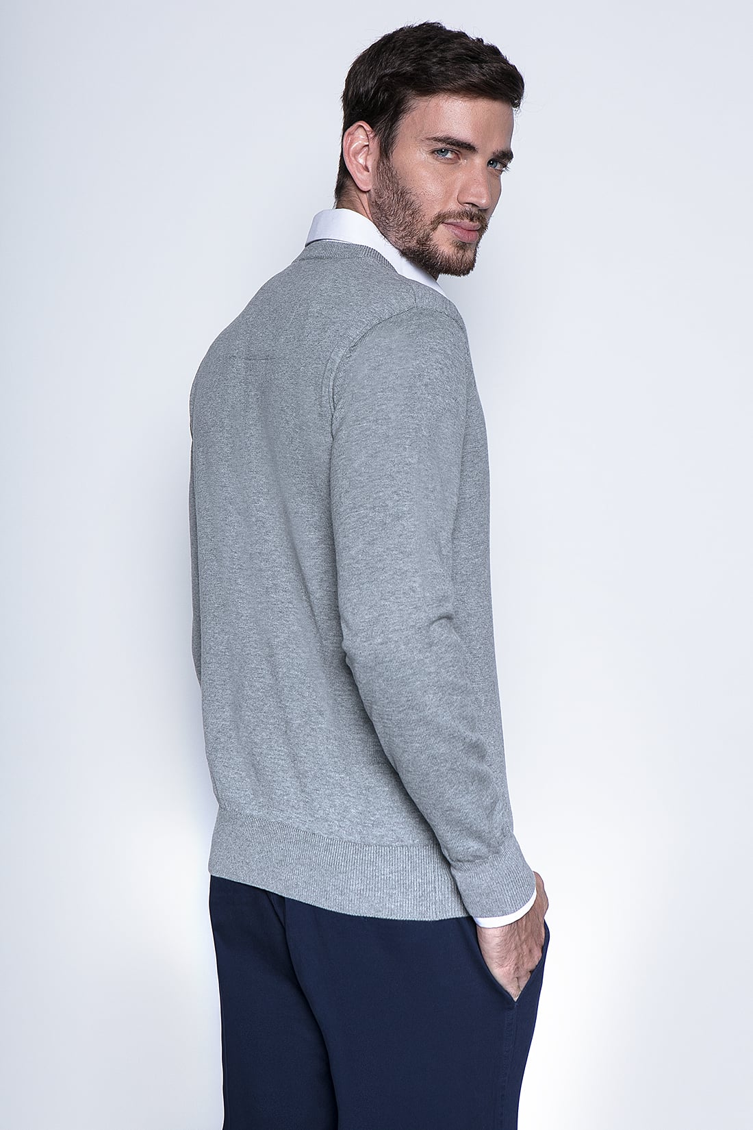 MELANGE SWEATER SMART CASUAL L/S LT GREY - 2